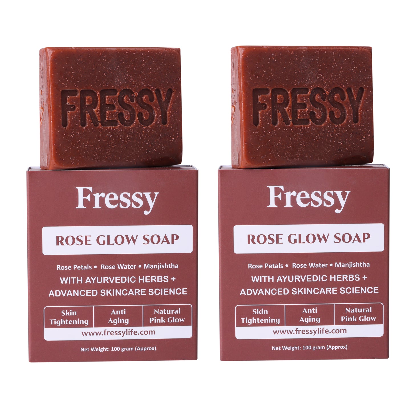 Fressy Rose Glow Soap – Ayurvedic Herbal Bathing Bar with Rose Petals & Manjishtha | Skin Brightening, Anti-Aging & Natural Pink Glow | 100g