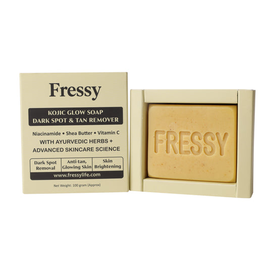 Fressy Kojic Glow Soap – Dark Spot & Tan Remover | Kojic Acid, Niacinamide, Vitamin C & Shea Butter | Skin Brightening & Anti-Tan Soap | 100g