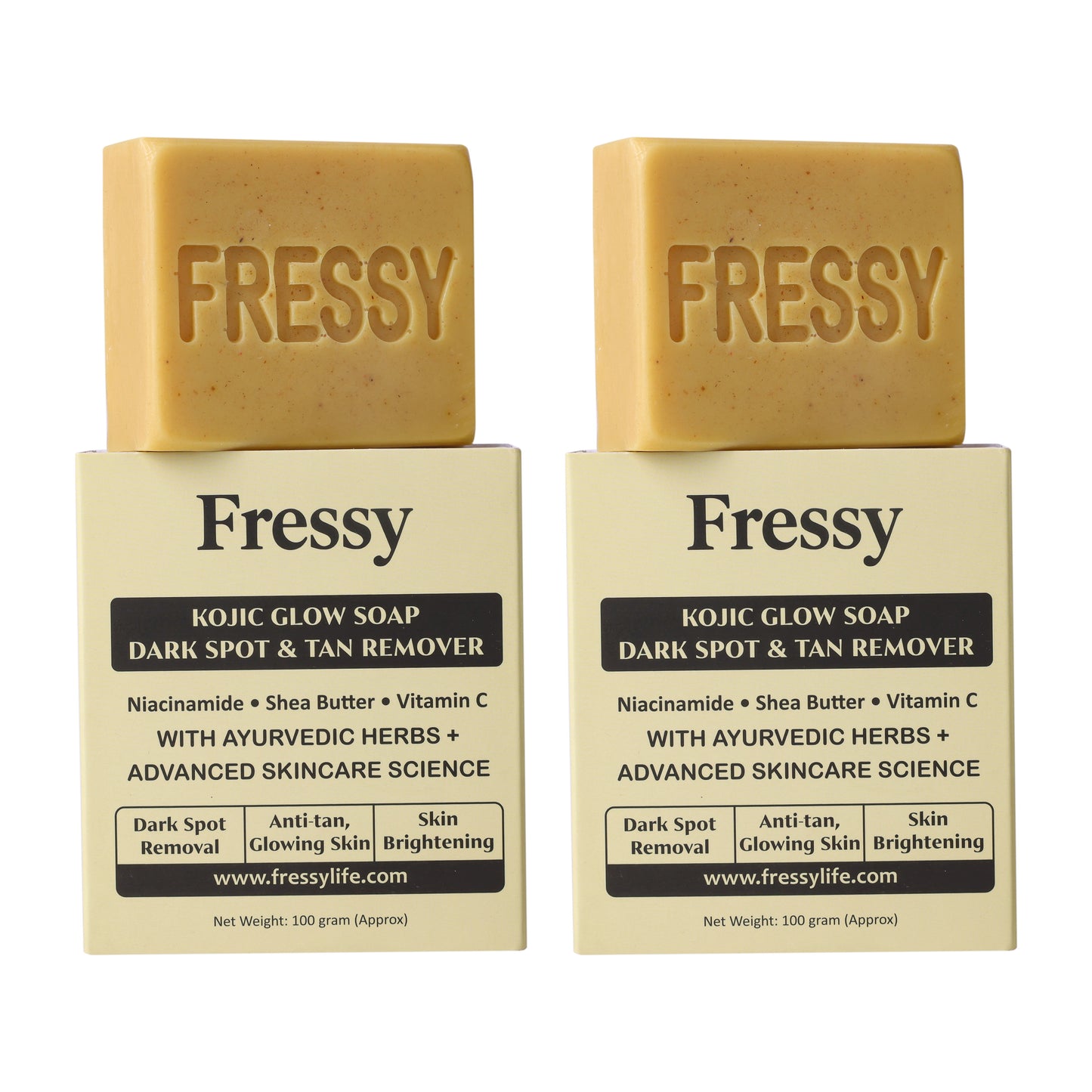 Fressy Kojic Glow Soap – Dark Spot & Tan Remover | Kojic Acid, Niacinamide, Vitamin C & Shea Butter | Skin Brightening & Anti-Tan Soap | 100g