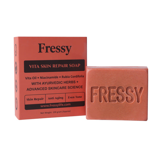 Fressy Vita Skin Repair Soap – Vita Oil, Niacinamide & Rubia Cordifolia | Skin Repair, Anti-Aging & Even Tone Herbal Bathing Bar | 100g