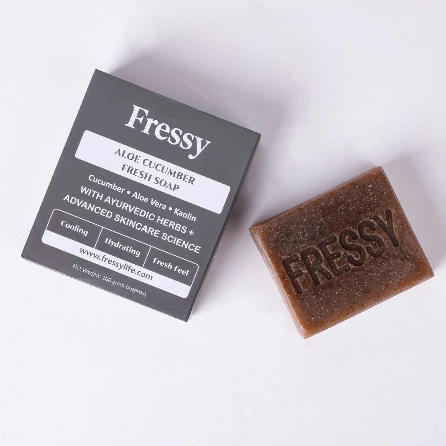 Fressy Aloe Cucumber Fresh Soap – Herbal Cooling & Hydrating Bathing Bar with Aloe Vera, Cucumber & Kaolin | Fresh Feel | 100g