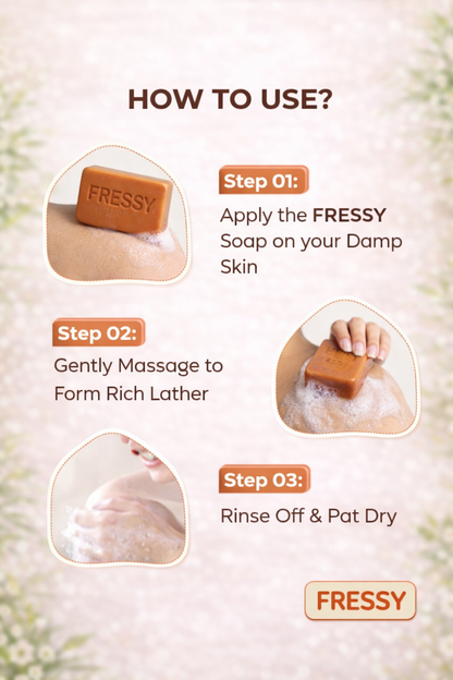 Fressy Magic Soap – Body Tan Remover with Sandalwood, Saffron & Shea Butter | Skin Brightening & Anti-Tan Herbal Bathing Bar | 200g