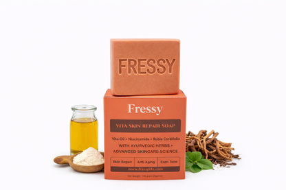 Fressy Vita Skin Repair Soap – Vita Oil, Niacinamide & Rubia Cordifolia | Skin Repair, Anti-Aging & Even Tone Herbal Bathing Bar | 100g