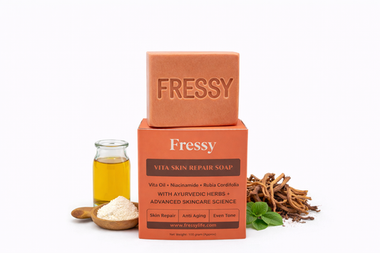 Fressy Vita Skin Repair Soap – Vita Oil, Niacinamide & Rubia Cordifolia | Skin Repair, Anti-Aging & Even Tone Herbal Bathing Bar | 100g
