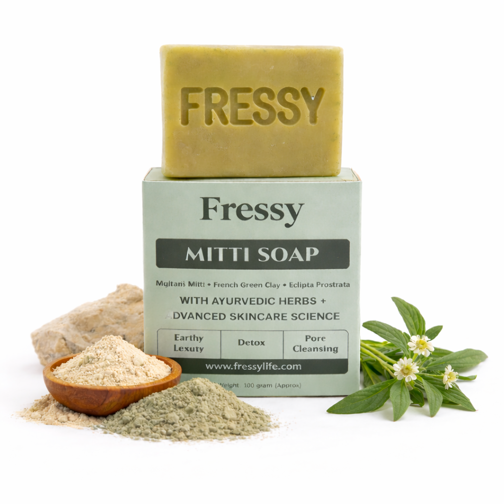 Fressy Mitti Soap – Multani Mitti & French Green Clay Detox Bathing Bar | Deep Pore Cleansing & Oil-Control Soap | 100g