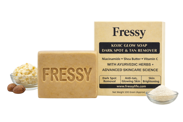 Fressy Kojic Glow Soap – Dark Spot & Tan Remover | Kojic Acid, Niacinamide, Vitamin C & Shea Butter | Skin Brightening & Anti-Tan Soap | 100g