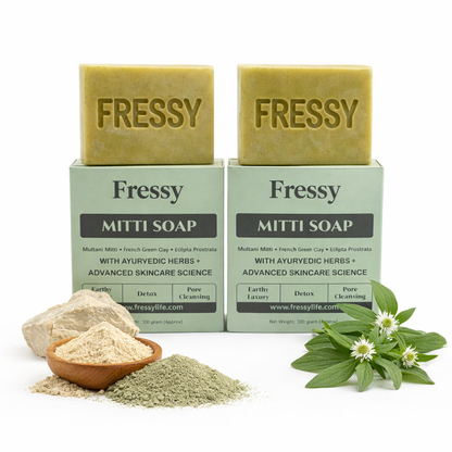 Fressy Mitti Soap – Multani Mitti & French Green Clay Detox Bathing Bar | Deep Pore Cleansing & Oil-Control Soap | 100g