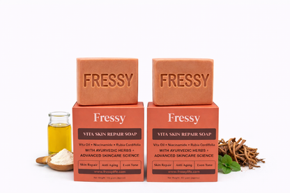 Fressy Vita Skin Repair Soap – Vita Oil, Niacinamide & Rubia Cordifolia | Skin Repair, Anti-Aging & Even Tone Herbal Bathing Bar | 100g