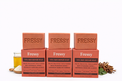 Fressy Vita Skin Repair Soap – Vita Oil, Niacinamide & Rubia Cordifolia | Skin Repair, Anti-Aging & Even Tone Herbal Bathing Bar | 100g