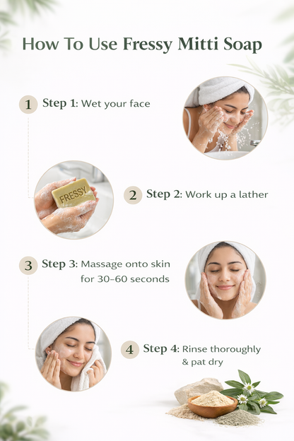 Fressy Mitti Soap – Multani Mitti & French Green Clay Detox Bathing Bar | Deep Pore Cleansing & Oil-Control Soap | 100g