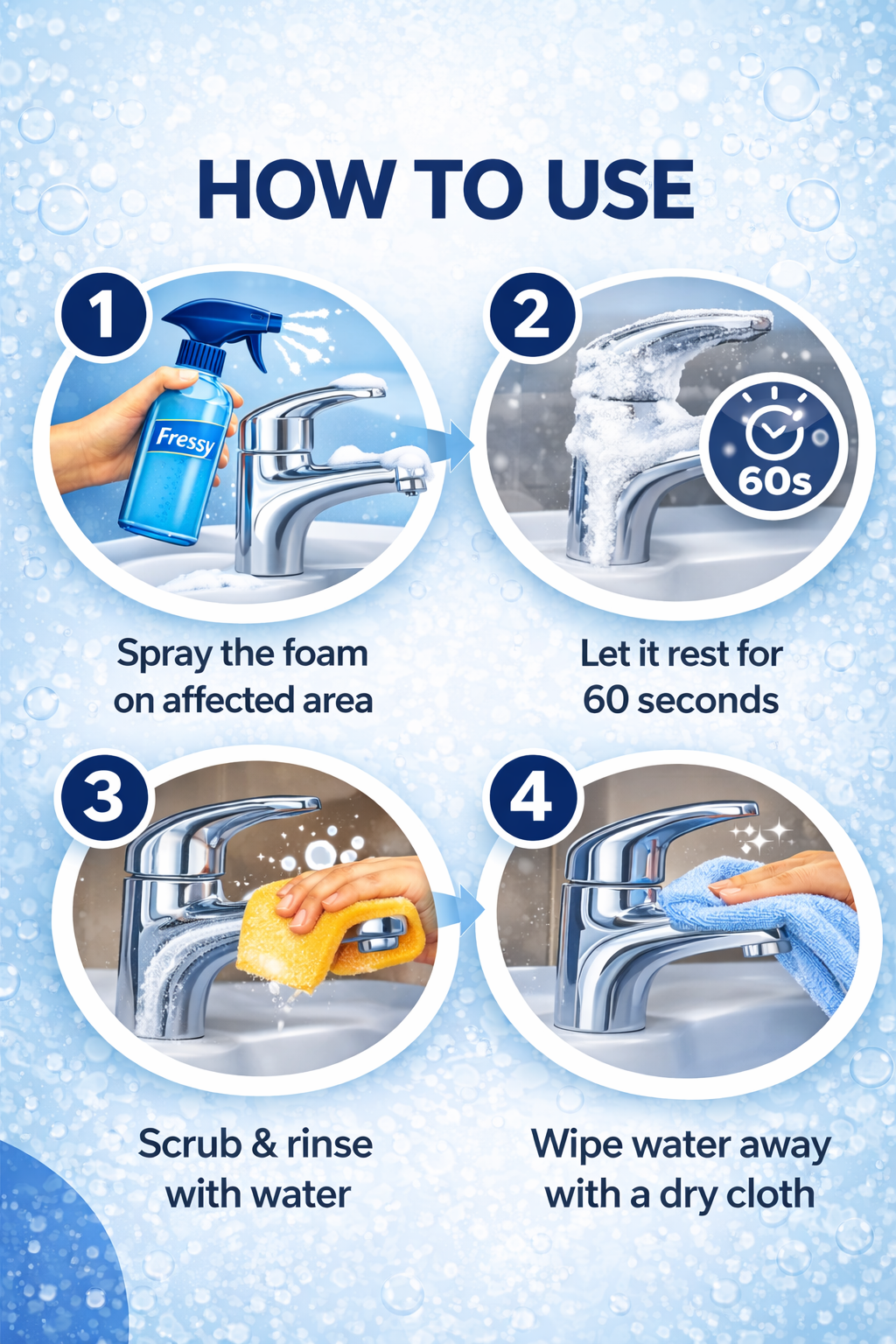 Tap Cleaner & Limescale Remover | Hard Water Stain Spray Foaming for Reduced Scrubbing Effort, Non-Toxic | 500ml | All Purpose Cleaner Suitable for Bathroom, Tap, Shower, Tiles, Mirror