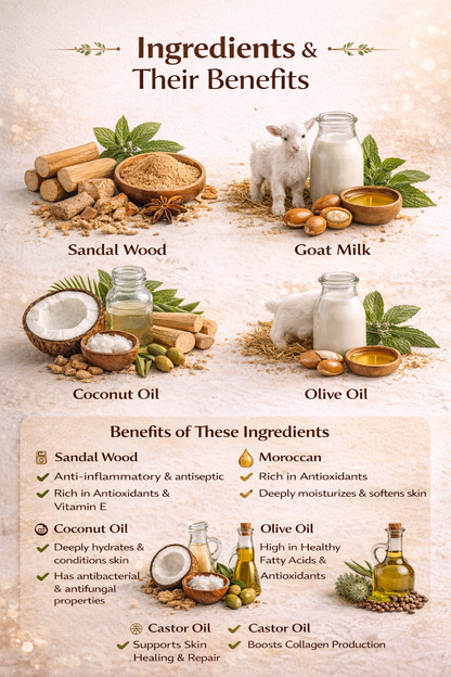 Fressy Sandal Luxury Soap – Goat Milk, Sandalwood & Moccan | Premium Aroma, Anti-Aging & Natural Glow Herbal Bathing Bar | 100g