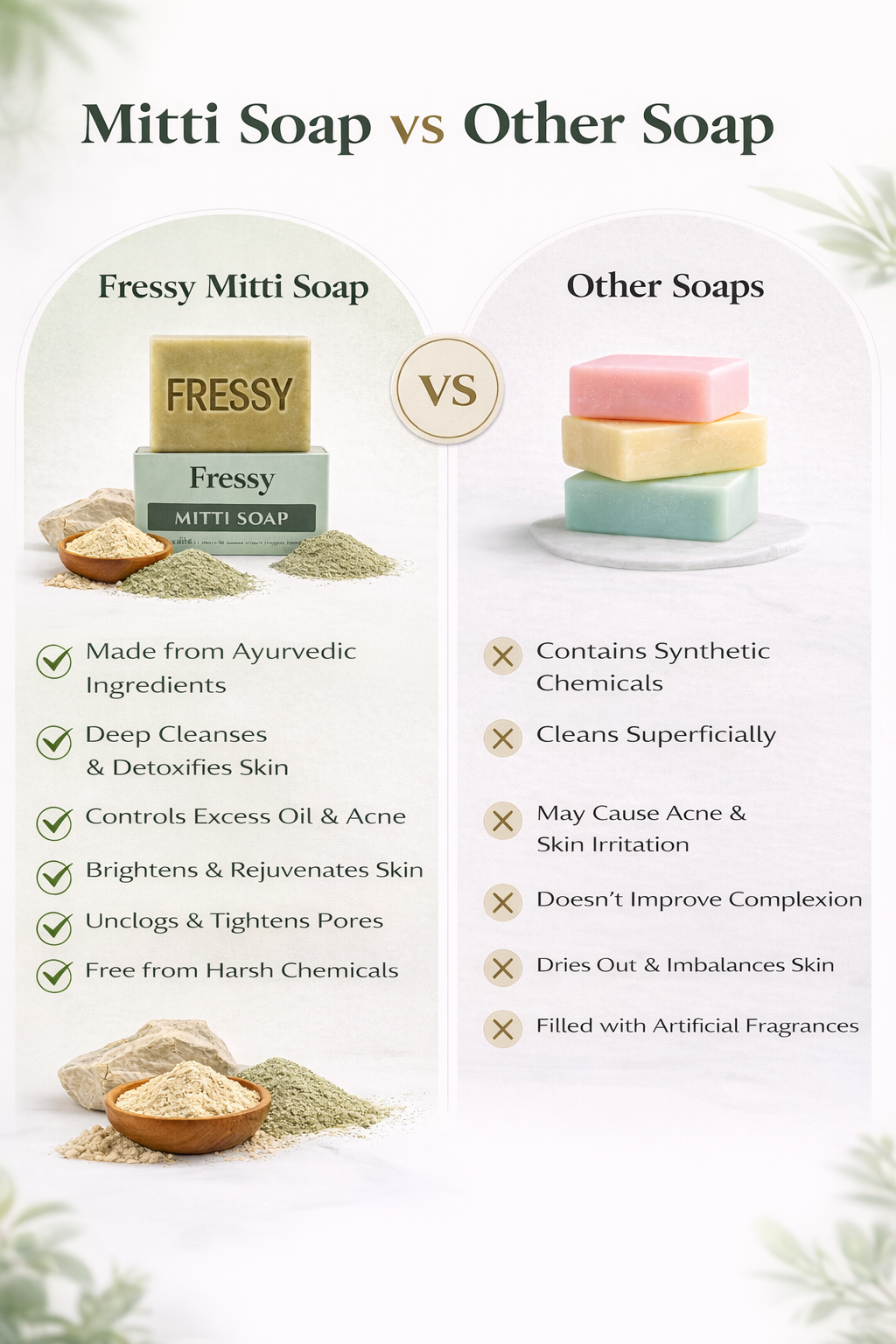 Fressy Mitti Soap – Multani Mitti & French Green Clay Detox Bathing Bar | Deep Pore Cleansing & Oil-Control Soap | 100g