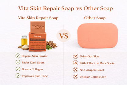 Fressy Vita Skin Repair Soap – Vita Oil, Niacinamide & Rubia Cordifolia | Skin Repair, Anti-Aging & Even Tone Herbal Bathing Bar | 100g