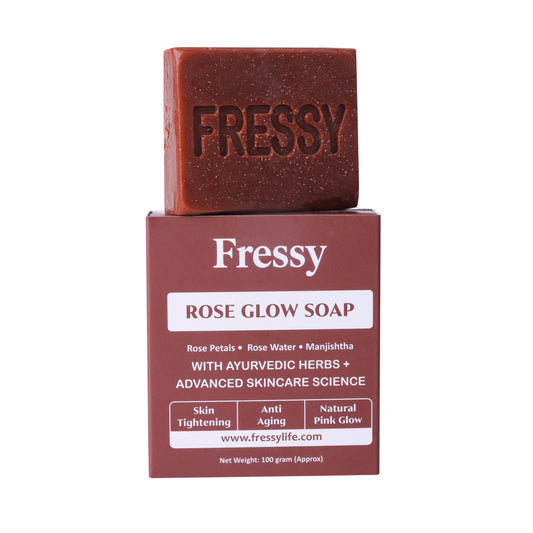 Fressy Rose Glow Soap – Ayurvedic Herbal Bathing Bar with Rose Petals & Manjishtha | Skin Brightening, Anti-Aging & Natural Pink Glow | 100g