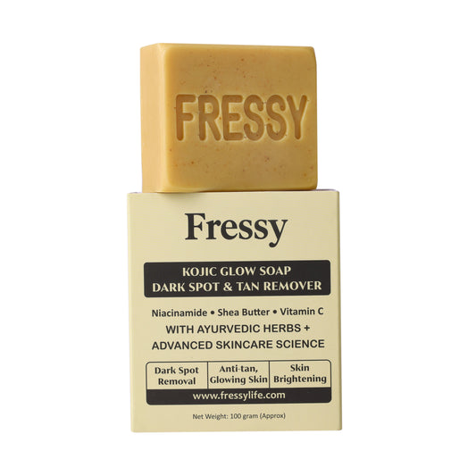 Fressy Kojic Glow Soap – Dark Spot & Tan Remover | Kojic Acid, Niacinamide, Vitamin C & Shea Butter | Skin Brightening & Anti-Tan Soap | 100g