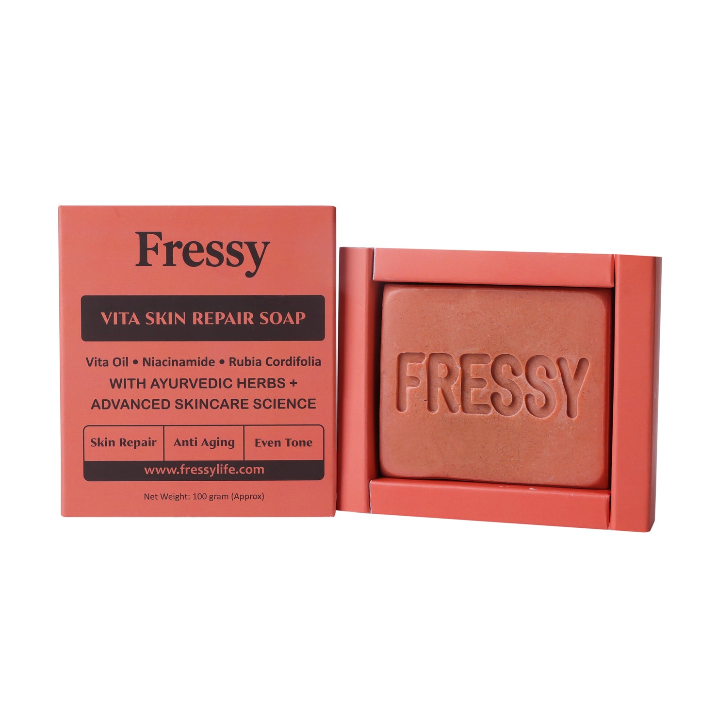 Fressy Vita Skin Repair Soap – Vita Oil, Niacinamide & Rubia Cordifolia | Skin Repair, Anti-Aging & Even Tone Herbal Bathing Bar | 100g