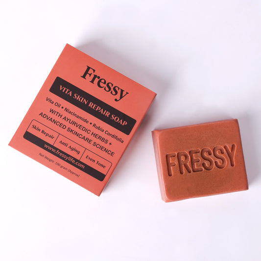 Fressy Vita Skin Repair Soap – Vita Oil, Niacinamide & Rubia Cordifolia | Skin Repair, Anti-Aging & Even Tone Herbal Bathing Bar | 100g