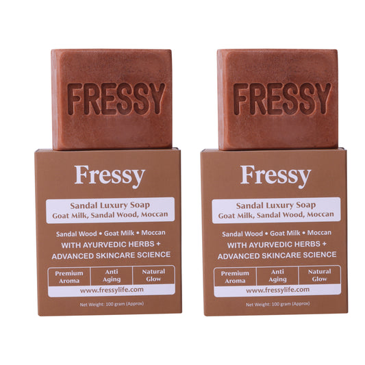 Fressy Sandal Luxury Soap – Goat Milk, Sandalwood & Moccan | Premium Aroma, Anti-Aging & Natural Glow Herbal Bathing Bar | 100g