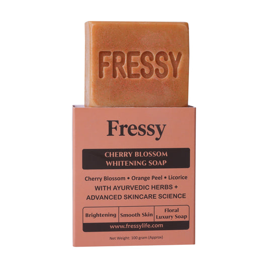 Fressy Cherry Blossom Whitening Soap – Ayurvedic Brightening Bathing Bar with Cherry Blossom, Orange Peel & Licorice | Smooth Skin & Floral Luxury Soap | 100g