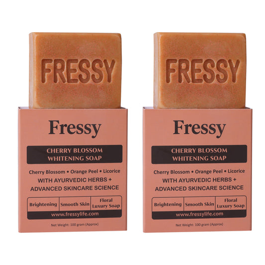 Fressy Cherry Blossom Whitening Soap – Ayurvedic Brightening Bathing Bar with Cherry Blossom, Orange Peel & Licorice | Smooth Skin & Floral Luxury Soap | 100g