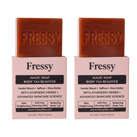 Fressy Magic Soap – Body Tan Remover with Sandalwood, Saffron & Shea Butter | Skin Brightening & Anti-Tan Herbal Bathing Bar | 100g