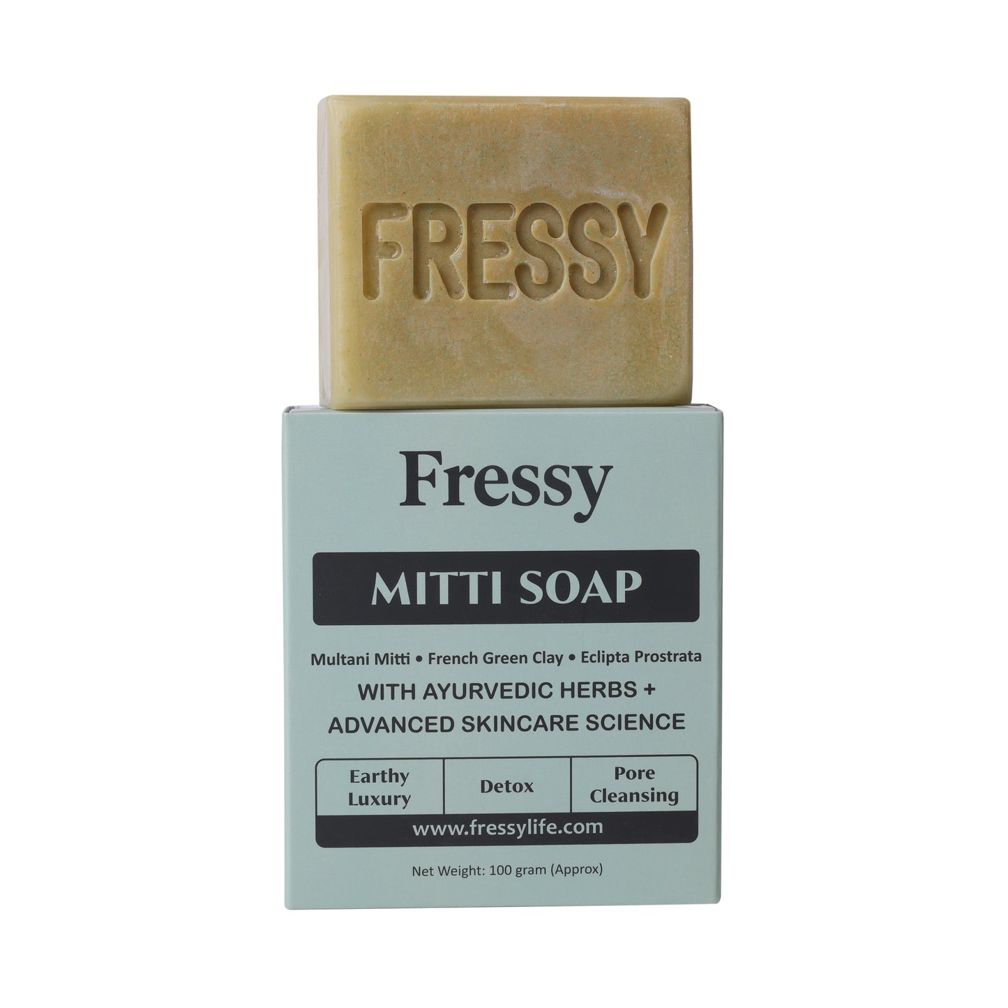 Fressy Mitti Soap – Multani Mitti & French Green Clay Detox Bathing Bar | Deep Pore Cleansing & Oil-Control Soap | 100g