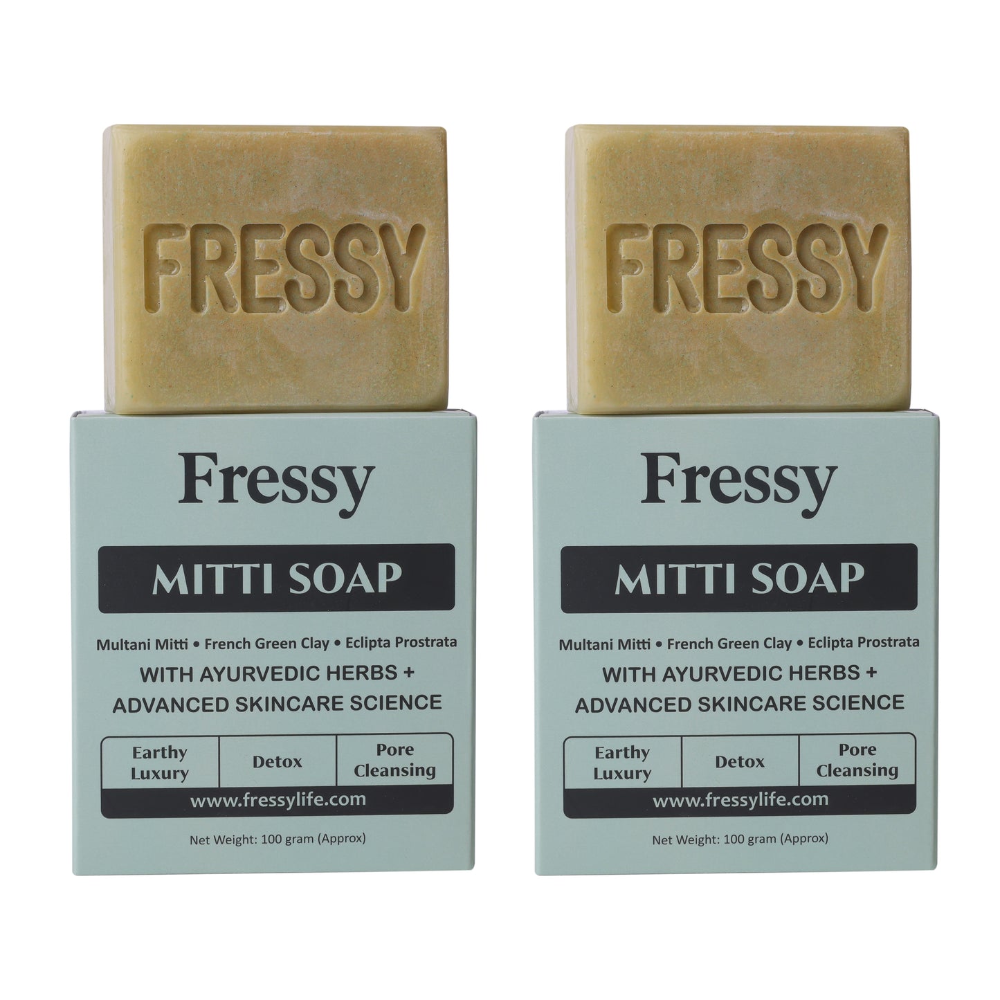 Fressy Mitti Soap – Multani Mitti & French Green Clay Detox Bathing Bar | Deep Pore Cleansing & Oil-Control Soap | 100g