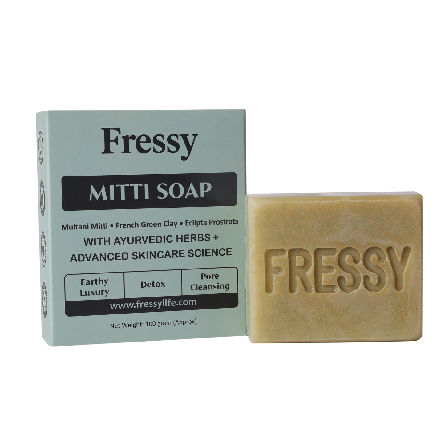 Fressy Mitti Soap – Multani Mitti & French Green Clay Detox Bathing Bar | Deep Pore Cleansing & Oil-Control Soap | 100g