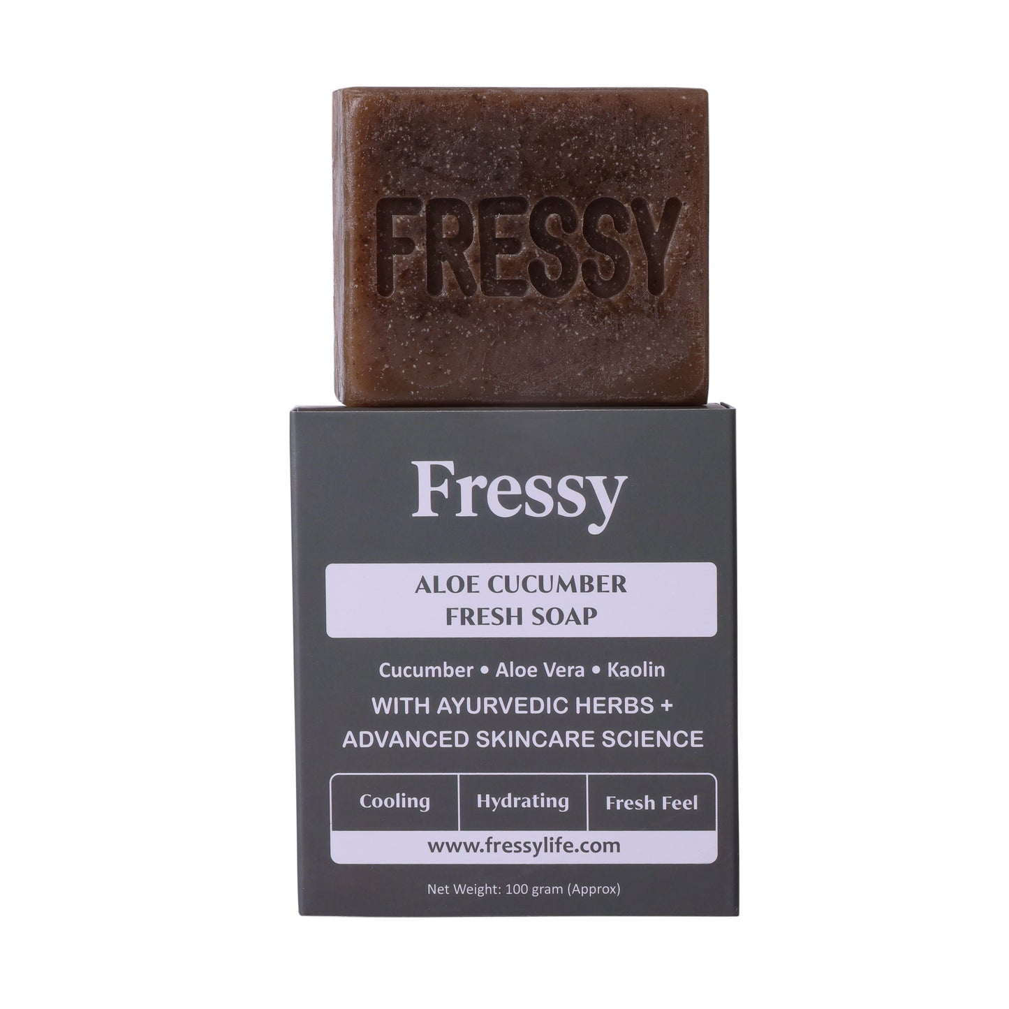 Fressy Aloe Cucumber Fresh Soap – Herbal Cooling & Hydrating Bathing Bar with Aloe Vera, Cucumber & Kaolin | Fresh Feel | 100g