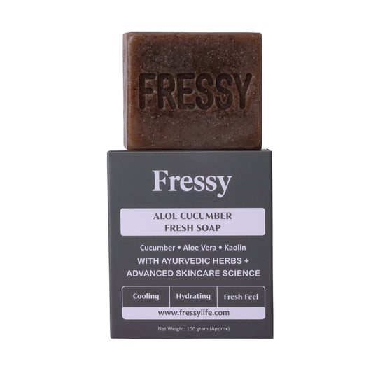 Fressy Aloe Cucumber Fresh Soap – Herbal Cooling & Hydrating Bathing Bar with Aloe Vera, Cucumber & Kaolin | Fresh Feel | 100g
