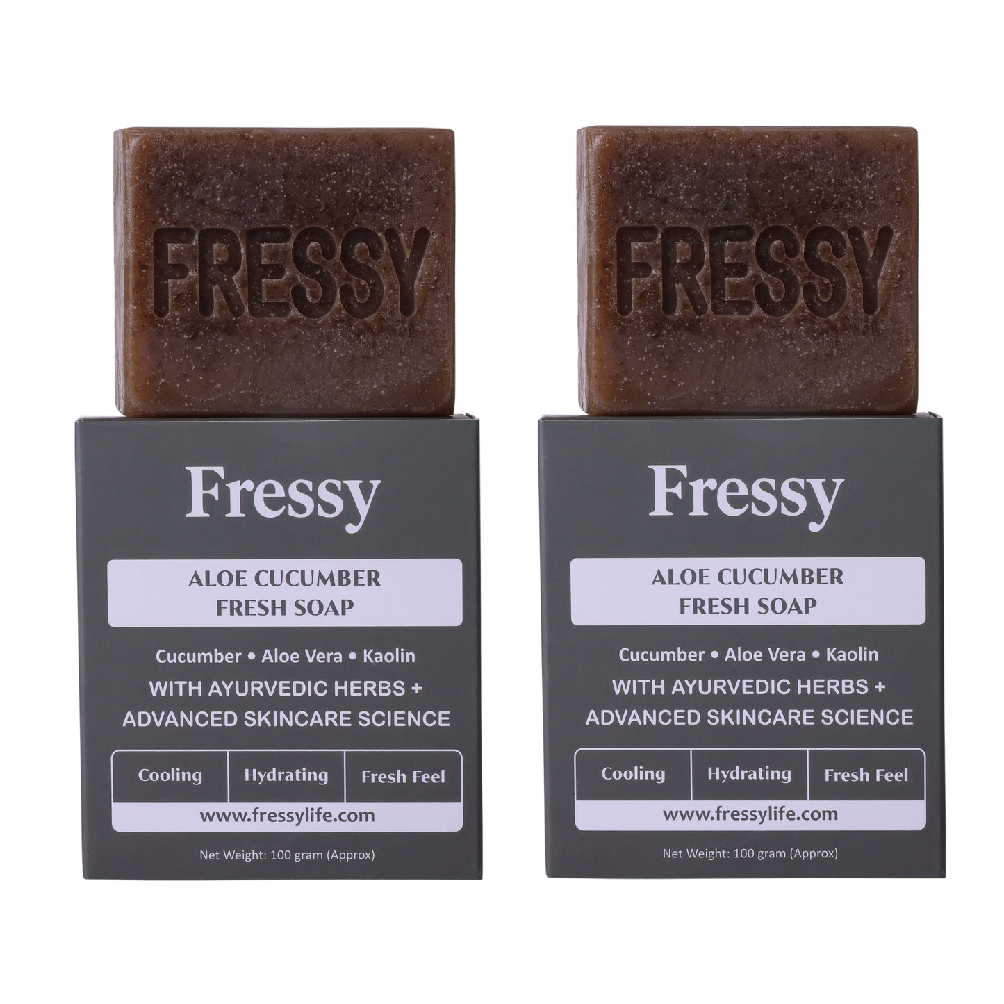 Fressy Aloe Cucumber Fresh Soap – Herbal Cooling & Hydrating Bathing Bar with Aloe Vera, Cucumber & Kaolin | Fresh Feel | 100g