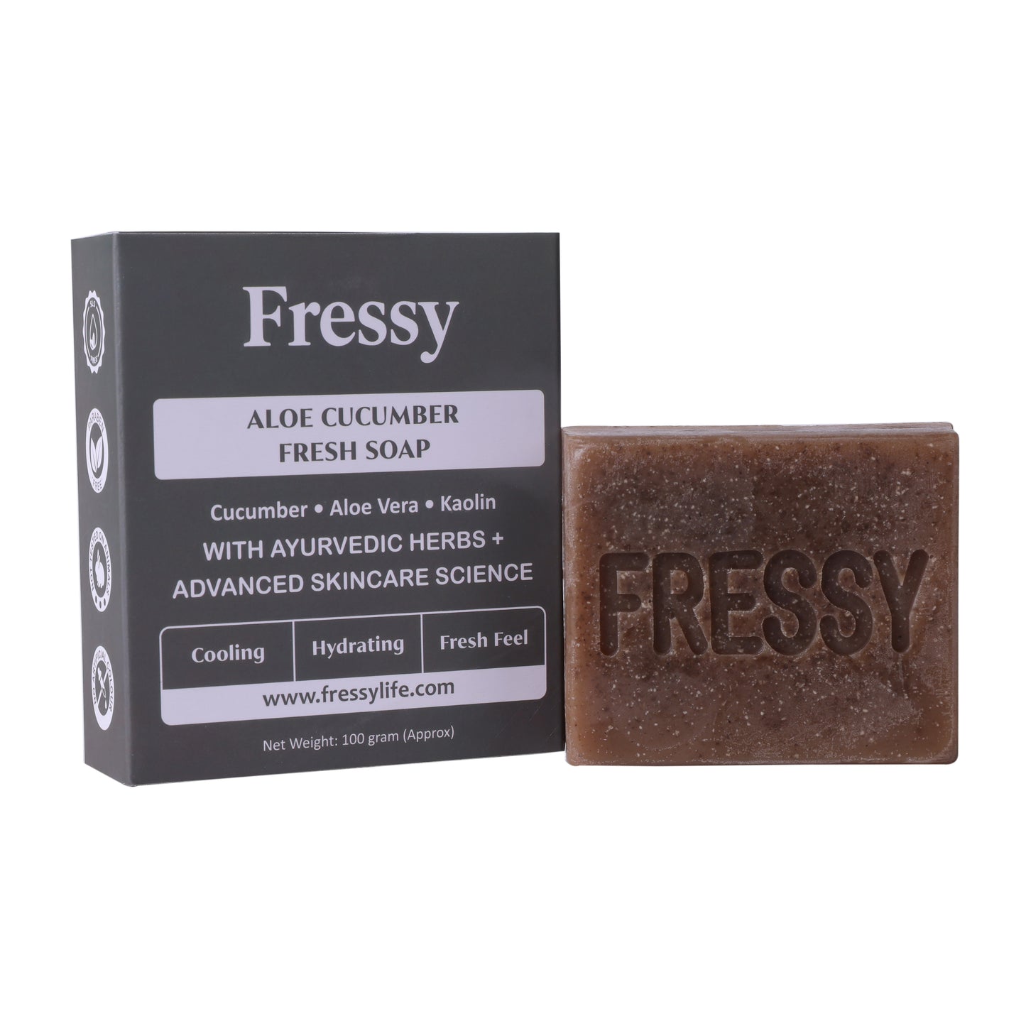 Fressy Aloe Cucumber Fresh Soap – Herbal Cooling & Hydrating Bathing Bar with Aloe Vera, Cucumber & Kaolin | Fresh Feel | 100g